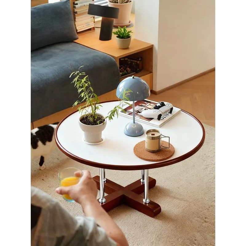 Small apartment edge few round living room furniture antique minimalist rock slab solid wood table