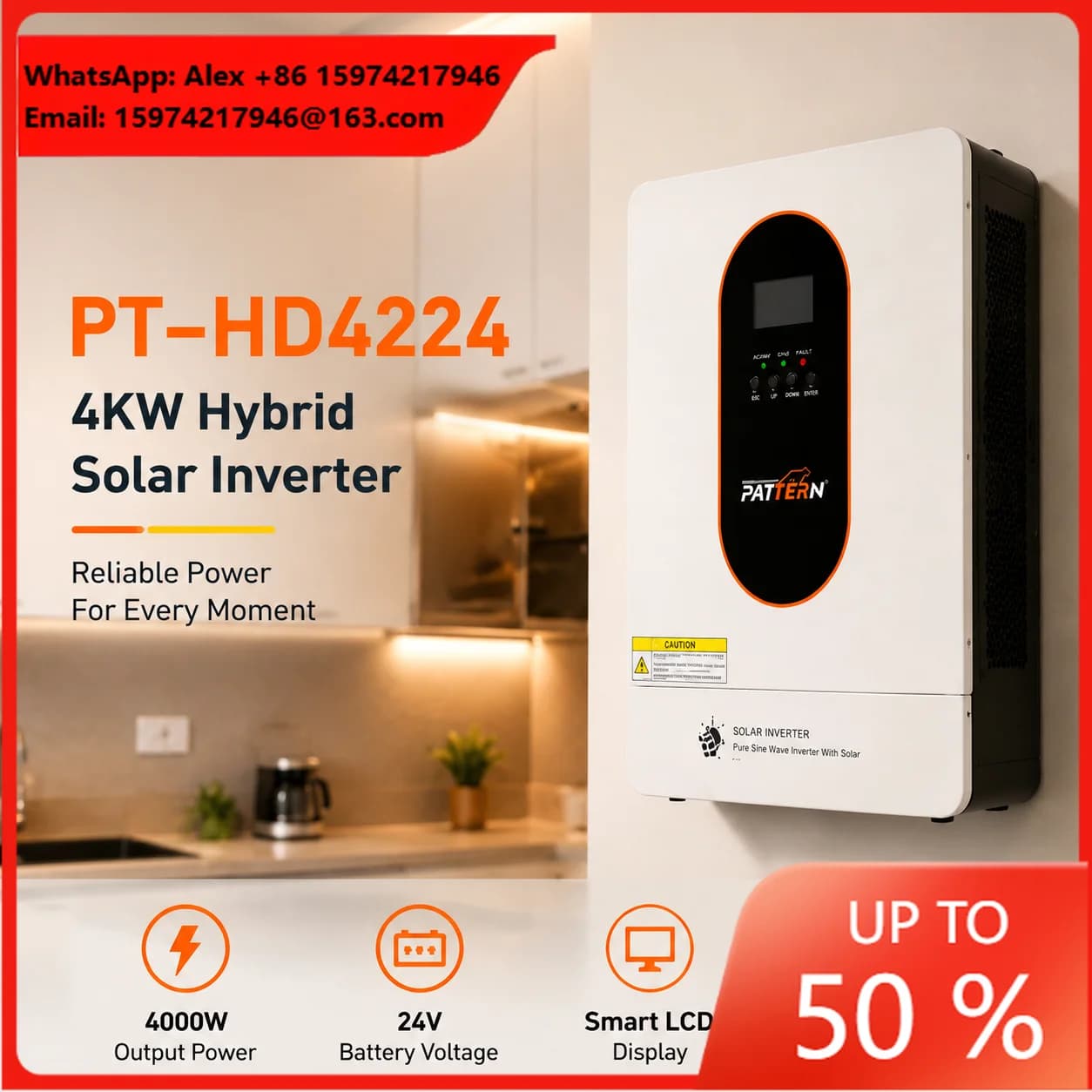 PATTERN Hybrid Solar Inverter 1.2KW-12KW Pure Sine Wave 24V 48V MPPT Charger Storage Power Solar Inverter For Home Energy System