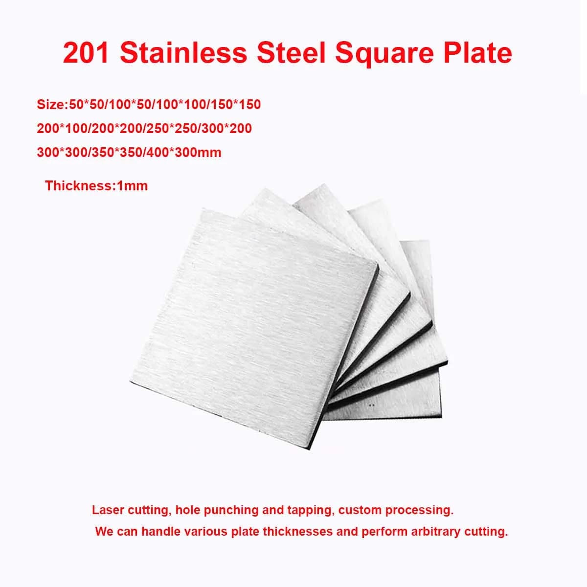 Thick 1mm 201 Stainless Steel Square Plate Sheet 50x50 /100x50 /100x100 /150x150 /200x100 /200x200 /250x250 /300x300/400x300mm