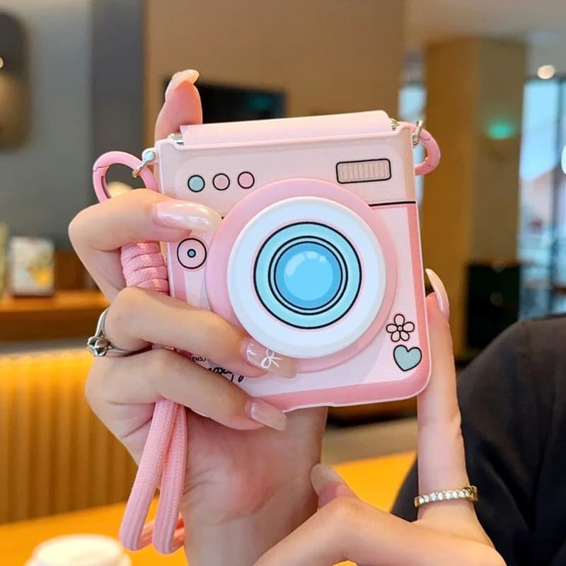 Back Magnetic Stand Flip Phone Cover for Samsung Galaxy Z Flip7 with Detachable Wrist Strap
