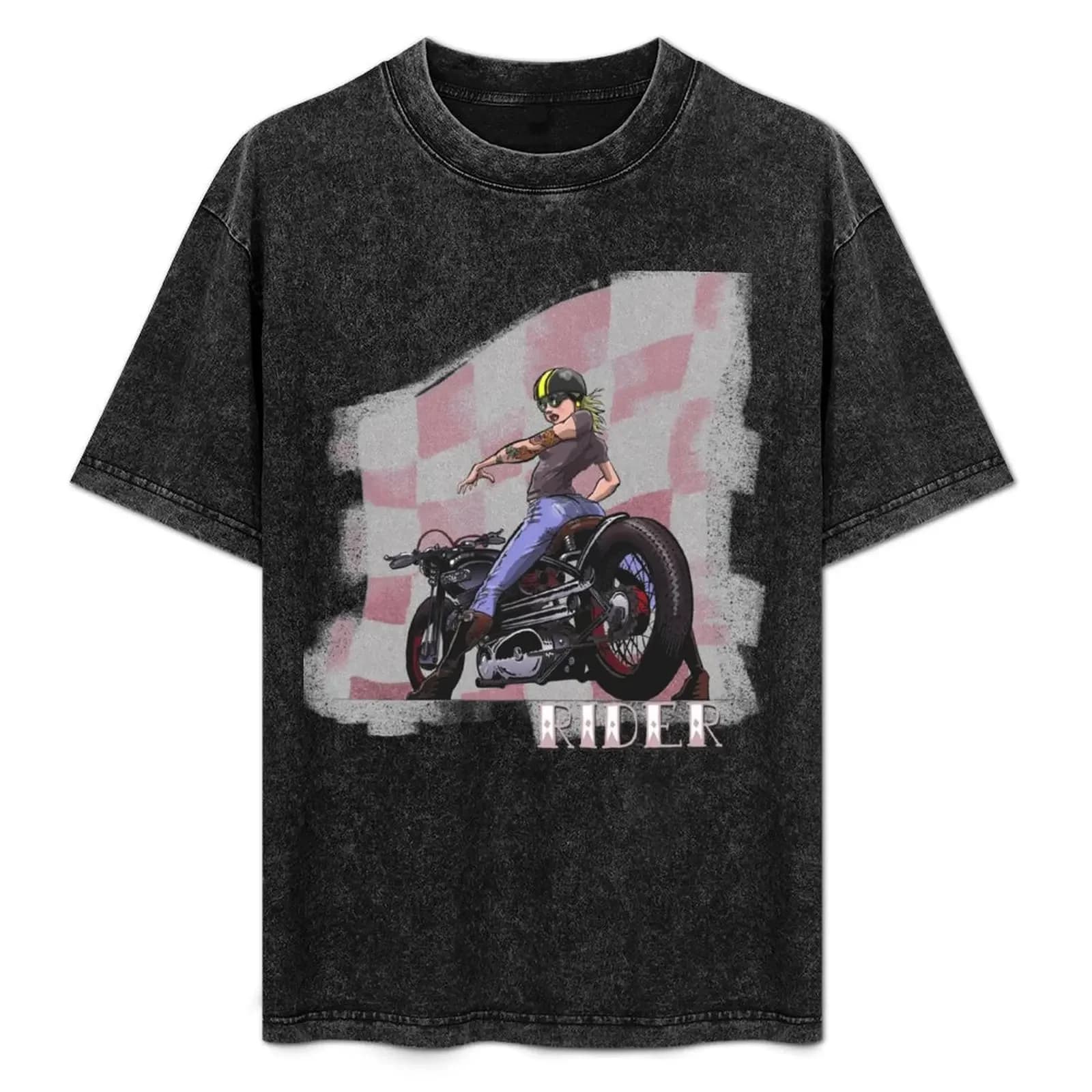 Rider...Lady and her Motorcycle T-Shirt Fashion Print Casual Short Sleeve