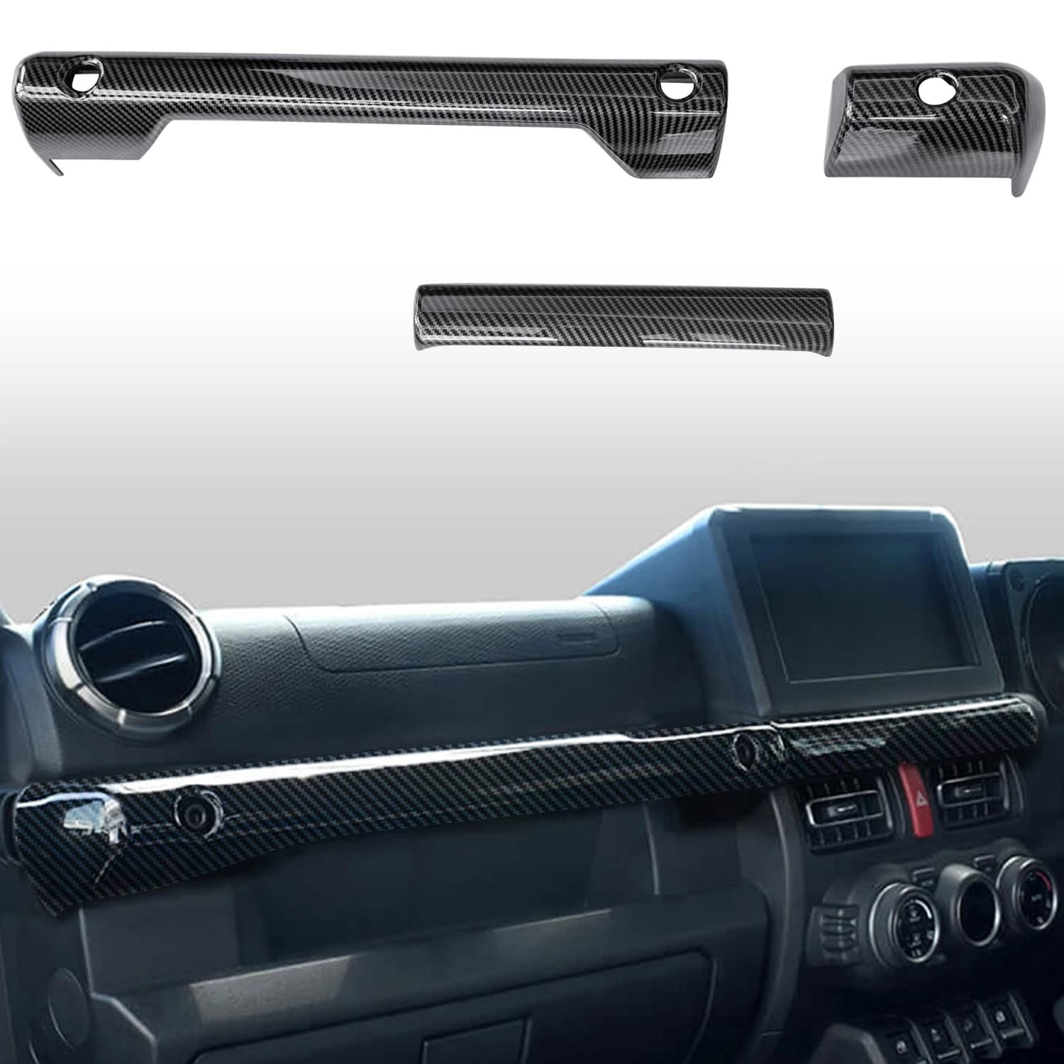 For Suzuki Jimny 2018-2026 RHD ABS Interior Center Console Panel Cover Trim Carbon Fiber Style Car Accessories 3pc