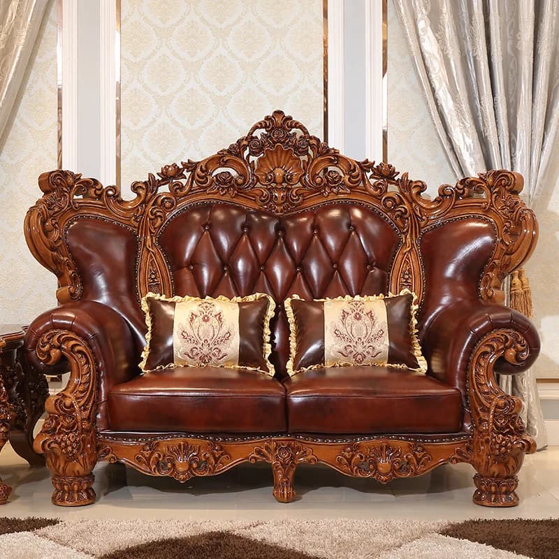CXX solid wood carving flower high-end retro living room u-shaped combination, furniture