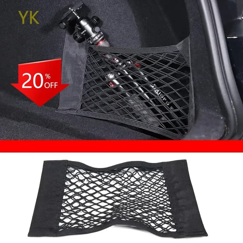 For Tesla Model 3 2023-2024 Nylon Black Car Trunk Cargo Organizer Storage Elastic Mesh Bag Luggage Cargo Car Accessories