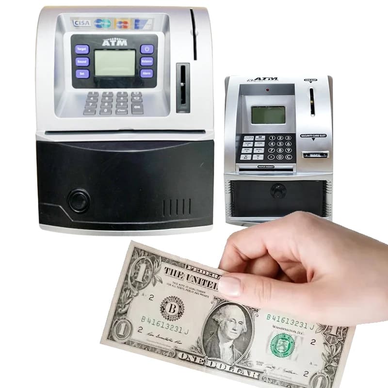 Automated ATM Machine With Card, Real Money Saving Piggy Bank, Cashier Adult, Digital Alarm Clock, Real Estate Bank