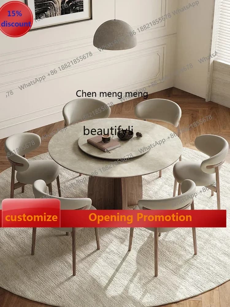 smt7486 French Retro Solid Wood round Table Small Apartment Home New Dining Table Cream Style Designer Stone Plate Dining Table7