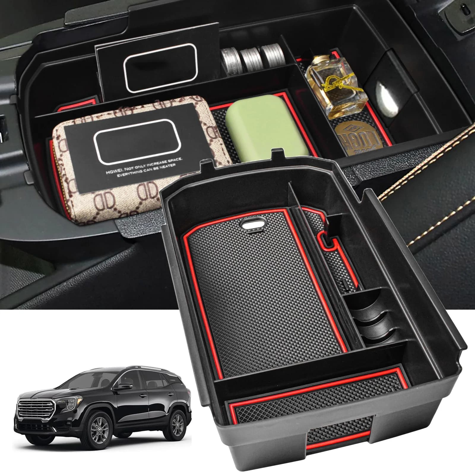 For 2018-2024 GMC Terrain Center Console Tray Secondary Car Armrest Box Interior Storage Coin Middle Console ABS Car Accessories