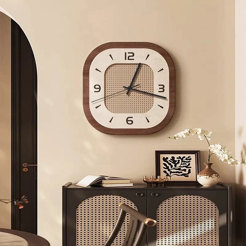 Wooden Frame Wall Clock Vintage Square Premium Kitchen Digital Wall Clock Bedroom Aesthetic Nordic Horloge Mural Room Decoration