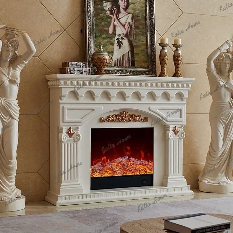 LD European-style Home Living Room Cabinets Simulation Flame Heating Solid Wood Fireplace Decorative Simple Furniture