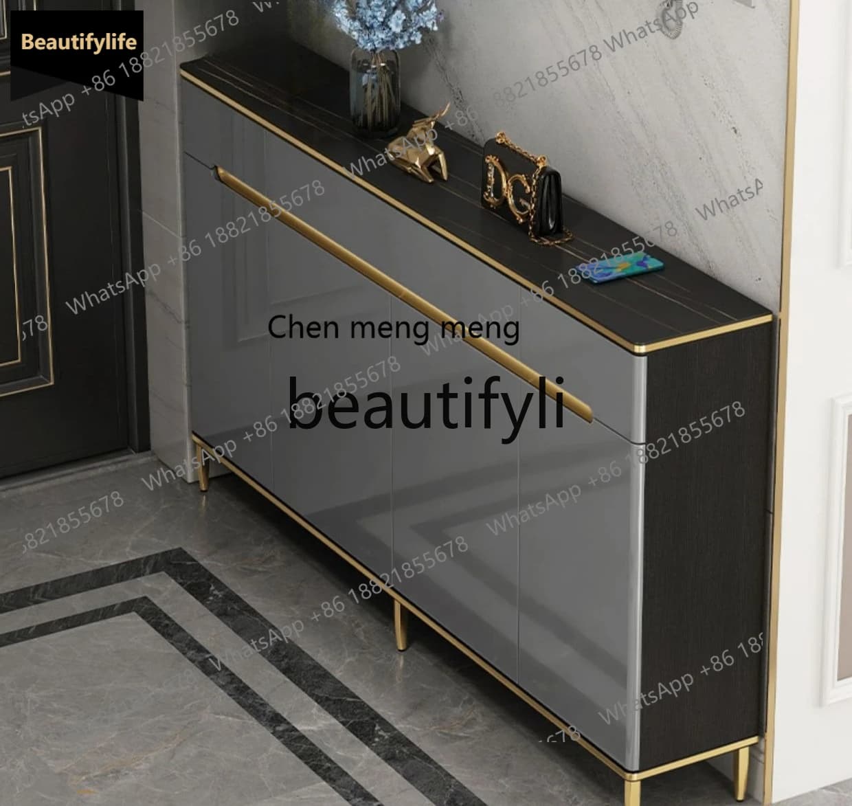 GG Large Capacity Shoe Cabinet for Home Entrance, Light Luxury High-End Feel, Integrated Rock Board Storage Cabinet for Entryway