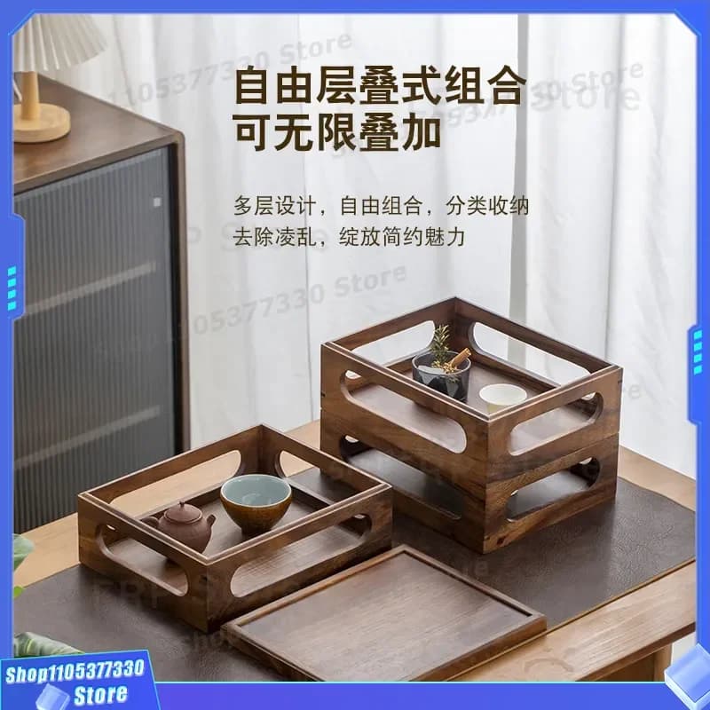 Solid Wood Walnut Desktop Storage Box Multi Layer Stackable Rack for Tea Set Water Cup Figure Toy Display Organizer Shelf
