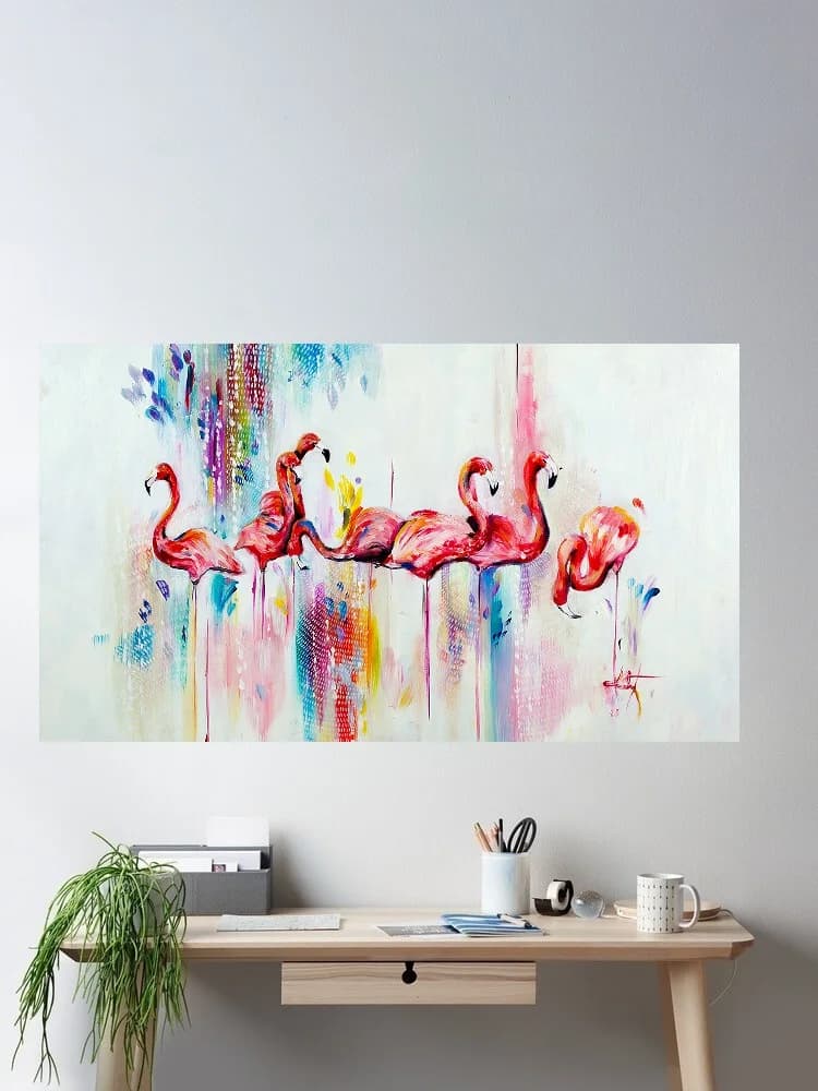 Nordic Animal and Prints Pink Flamingo, Art Print Silk Poster Home Wall Decor
