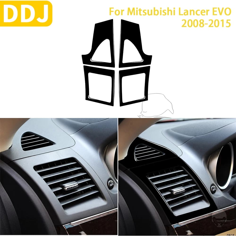 For Mitsubishi Lancer EVO X MR 2008-2015 Car Accessories Plastic Piano Black Interior Side Air Outlet Trim Sticker Modification
