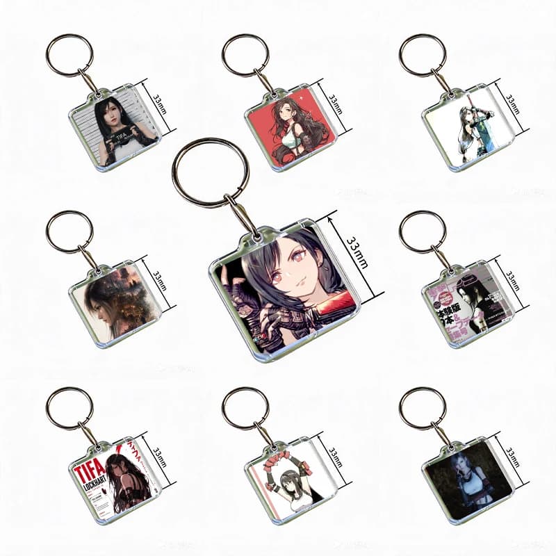 Anime Girl Figure Tifa Lockhart Acrylic Keychain Handmade Hanging for Clothes Backpack Decoration Accessories Gifts with Friends