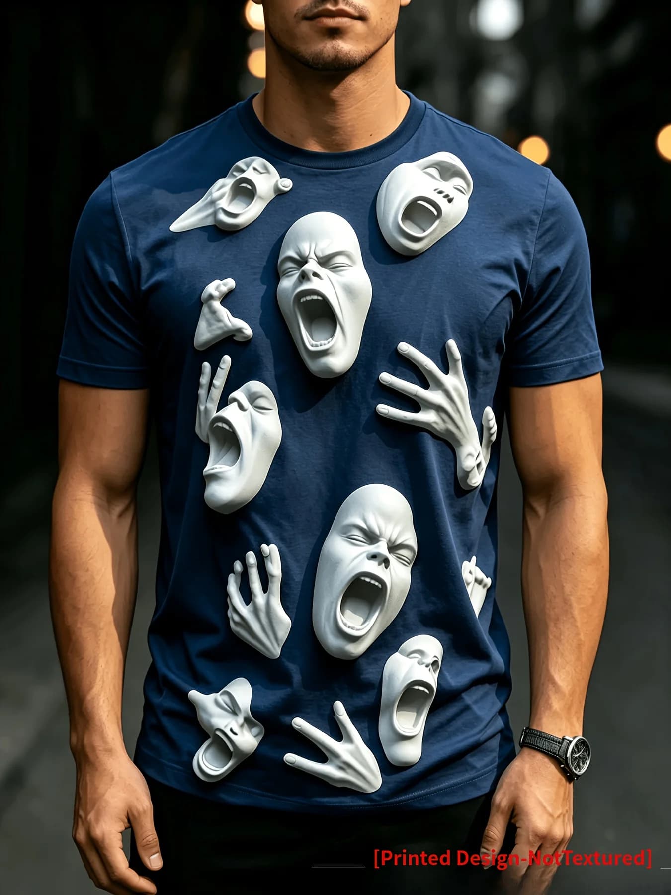 Men’s 3D Screaming Faces Graphic T-Shirt Horror Skull Hand Print Short Sleeve Crewneck Tee, Casual Streetwear Top for Halloween
