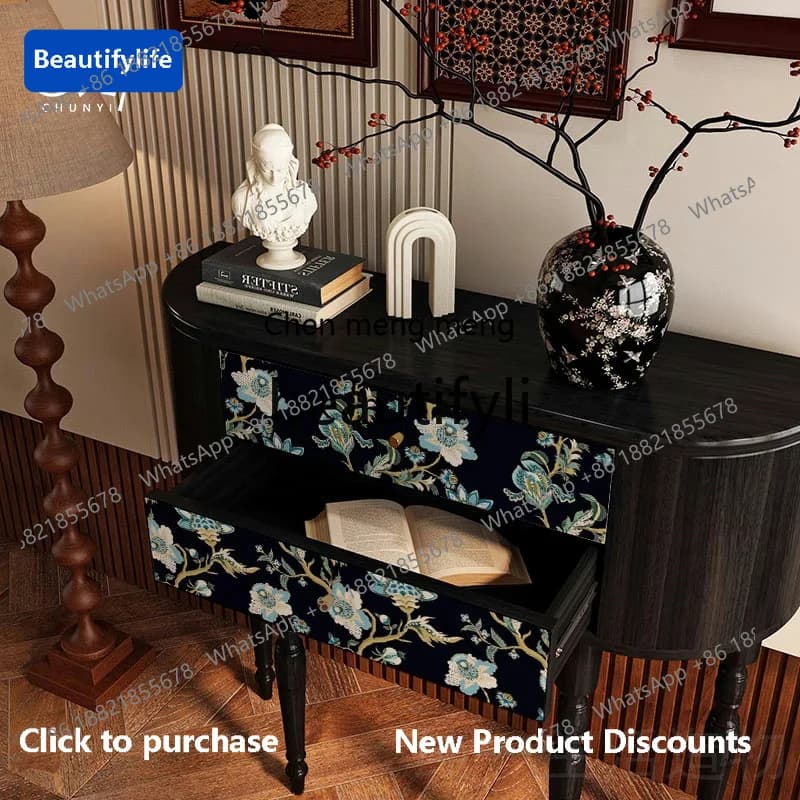 cqy Vintage Style Solid Wood Entryway Table Wall Cabinet Storage Organizer Double Layer Drawer Chest