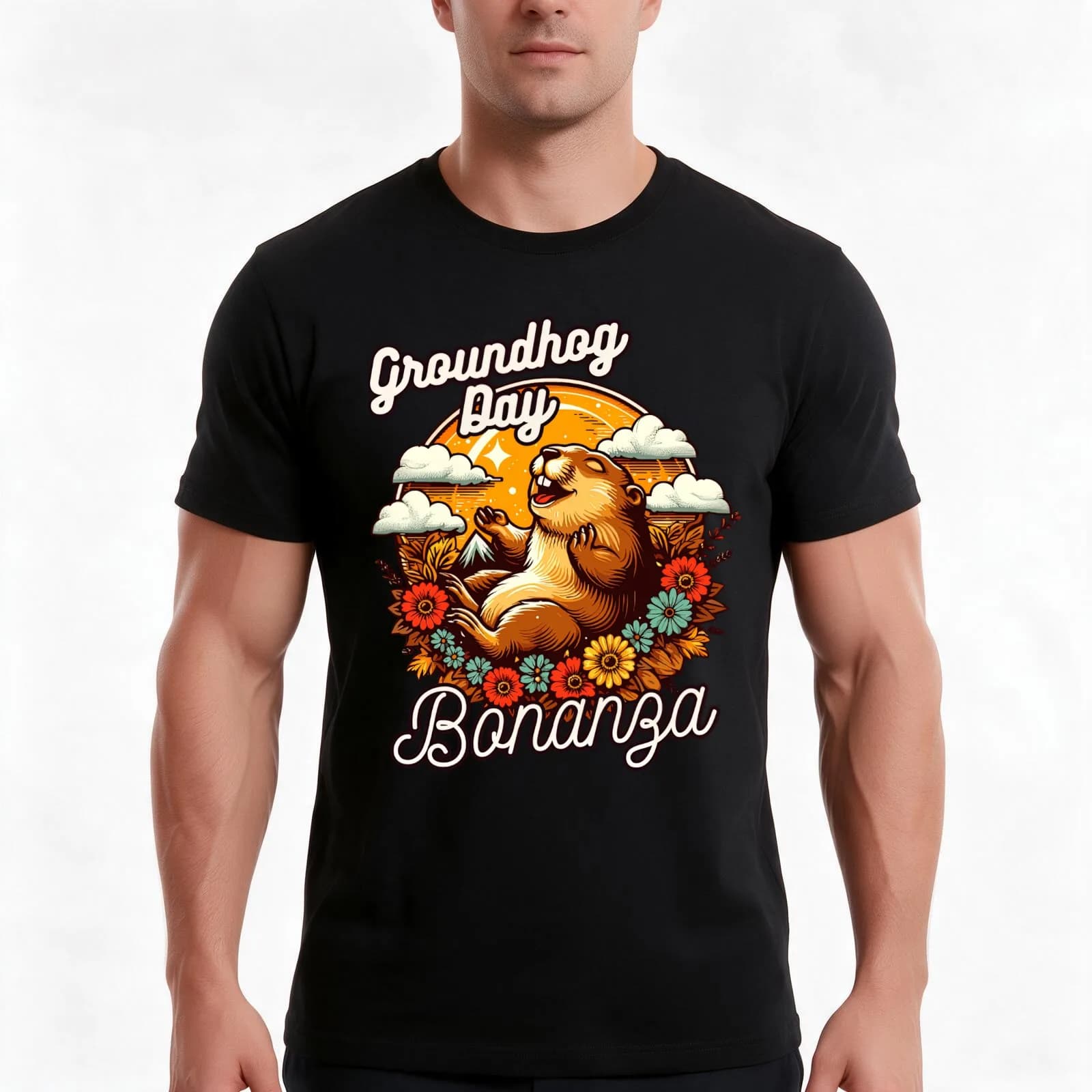 Groundhog Day Bonanza T-Shirt, Summer Casual Cotton Tee, Oversized Streetwear Tops, Vintage Graphic Print, Unisex Men Women