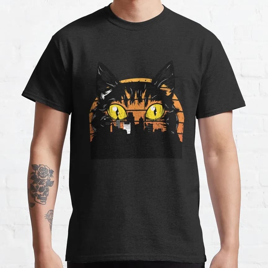 0925 Catzilla King of Monster Gift t shirt for Cat Lover 100% cotton printed Cute kitty Graphic tee Short Sleeve y2k clothes