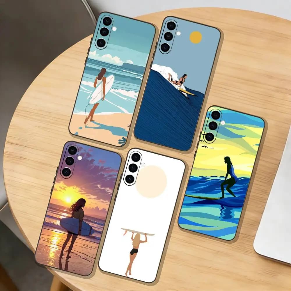 s-Surfboard Surfing Art Surf Girl  Phone Case For Samsung Galaxy A73,A72,A71,A70,A53,A52,A51,Others Soft Black Cover
