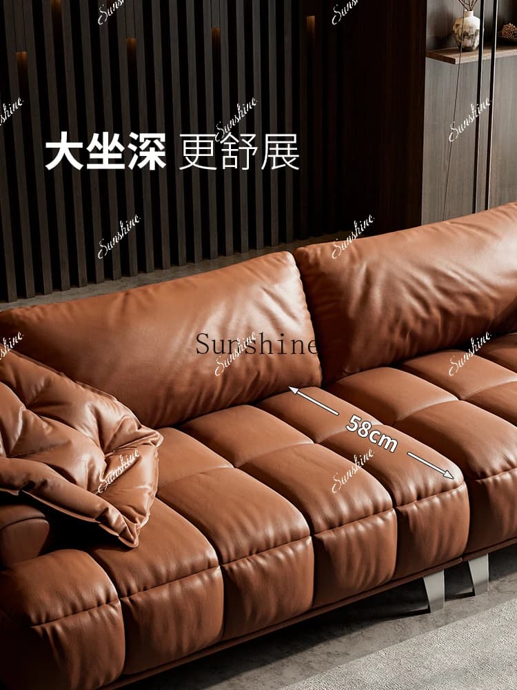 Light luxury high-end villa living room first layer cowhide simple straight row sofa  FT