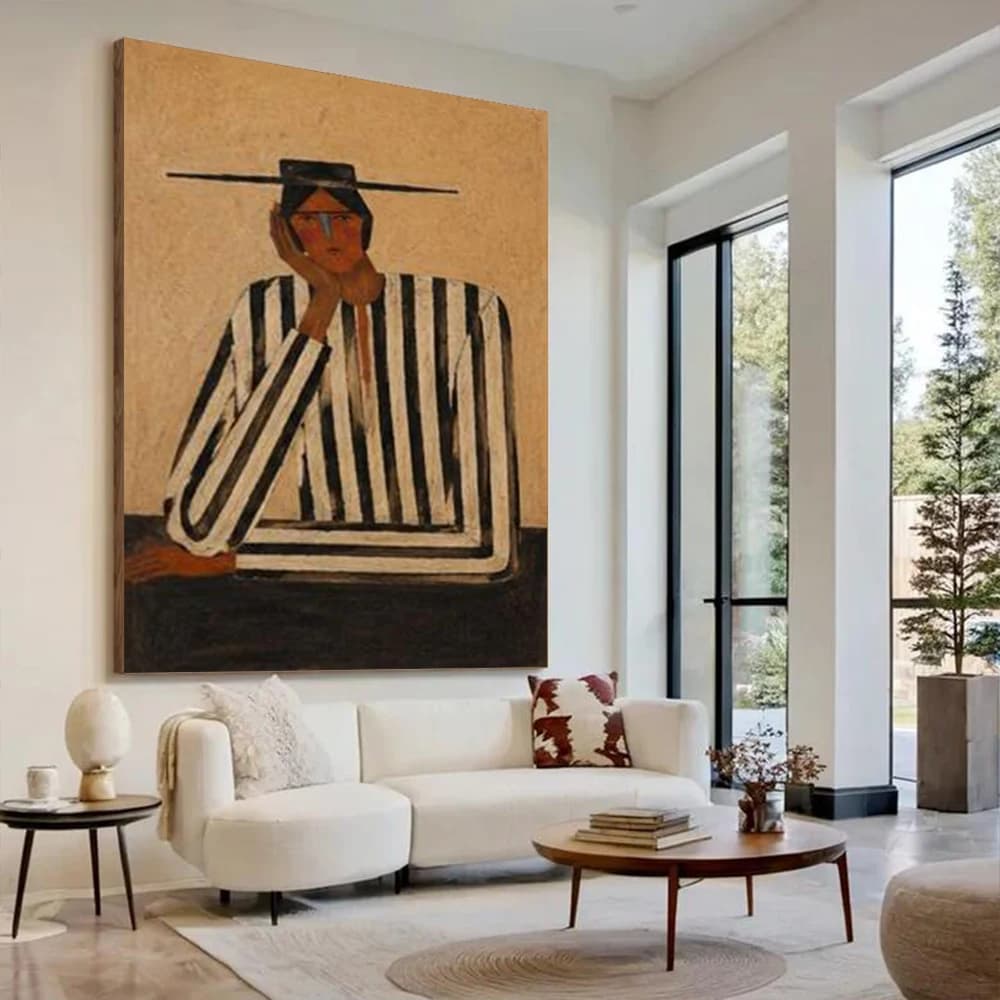 100% Handmade Abstract Oil Painting New Lines Figure Canvas Mural Top Wall Art for Home Living Room Decor Image Unique Artwork