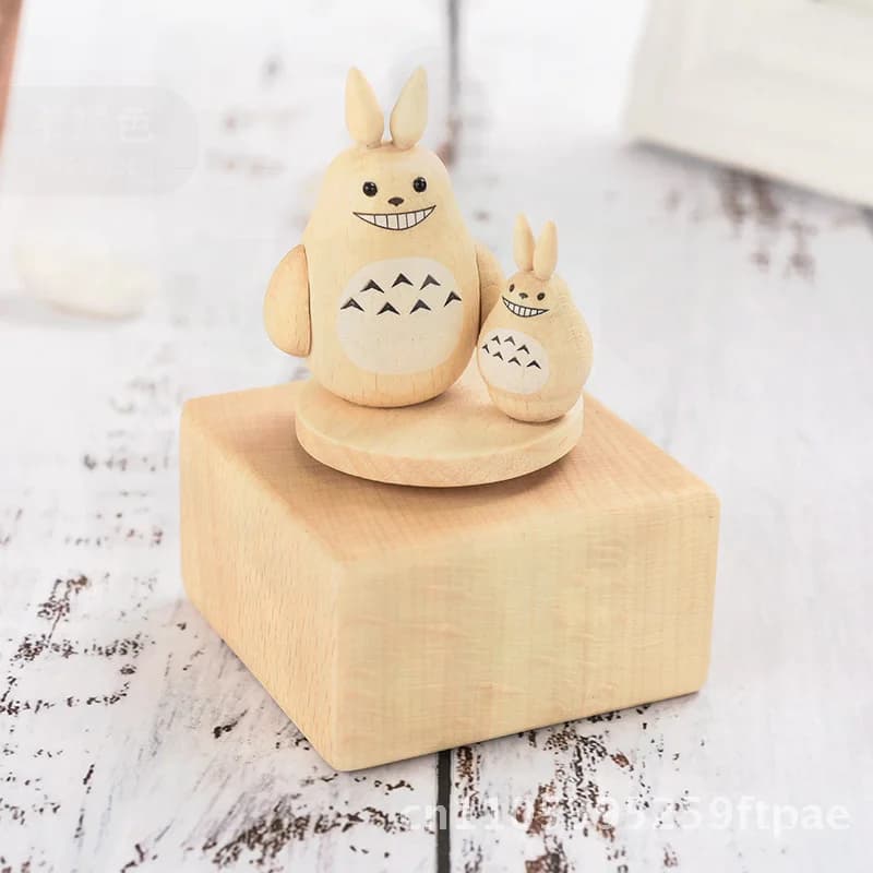Creative Wooden Rotating Animal Music Box Engraved Craft Gift Festival Decoration Inlaid round Carving Design
