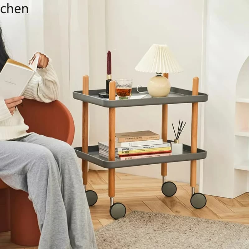 YFY  mobile coffee table mini side cabinet bedside table small apartment solid wood storage cart corner table