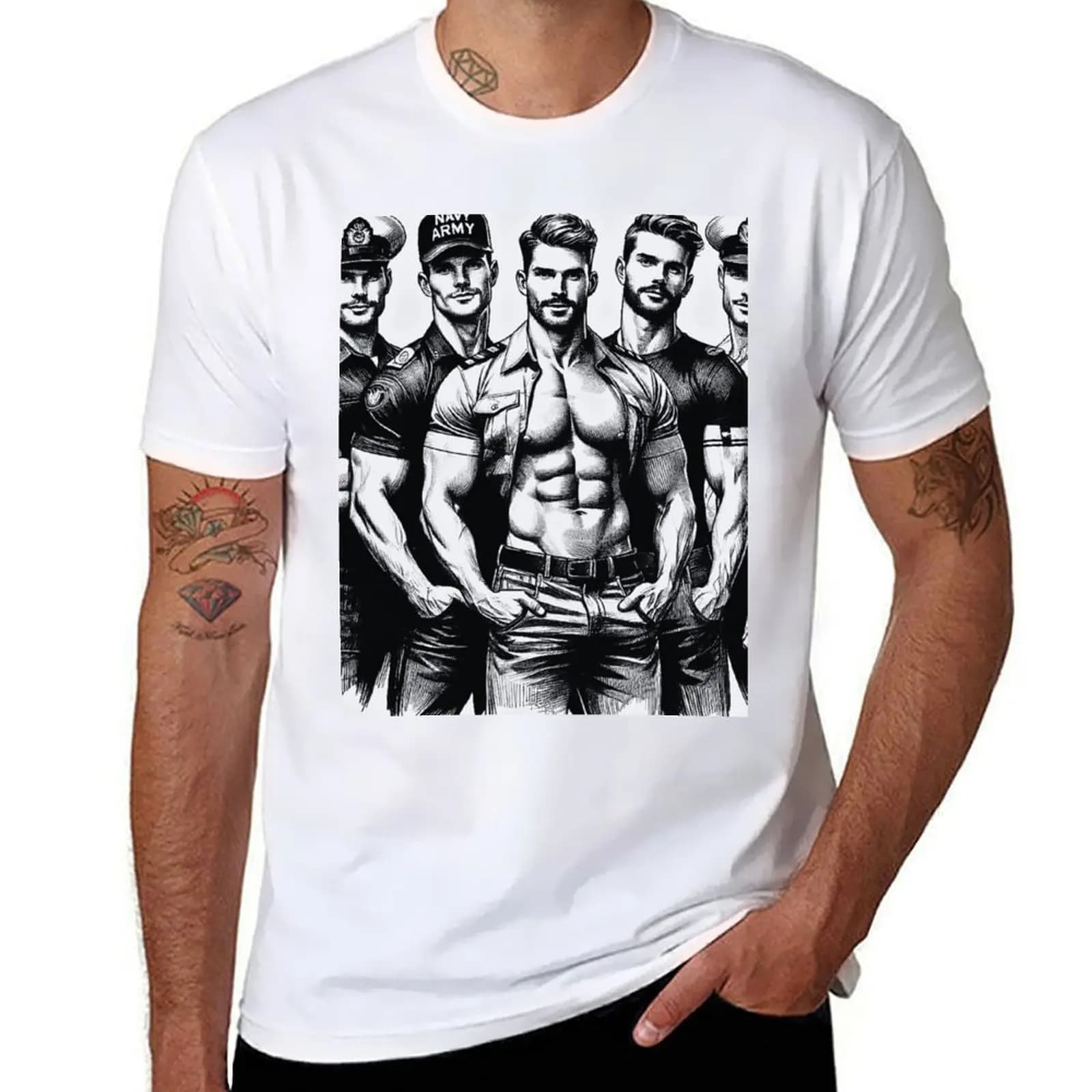 At Your Service Tom of Finland Tribute Military Gay Pride Graphic Design T-Shirt man t shirt cotton T-Shirt