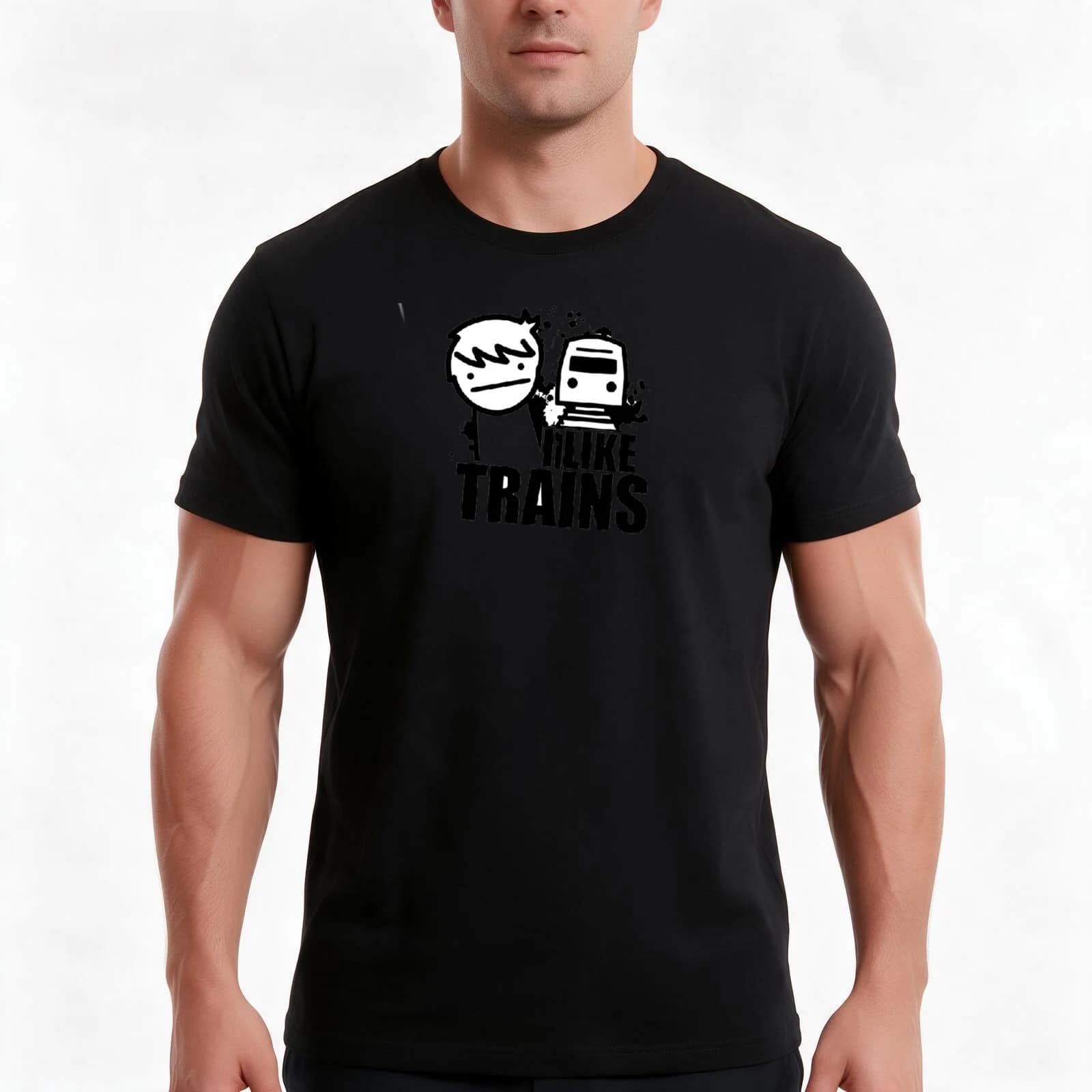 I like trains T-Shirt, Summer Casual Cotton Tee, Oversized Streetwear Tops, Vintage Graphic Print, Loose Fit Short Sleeve