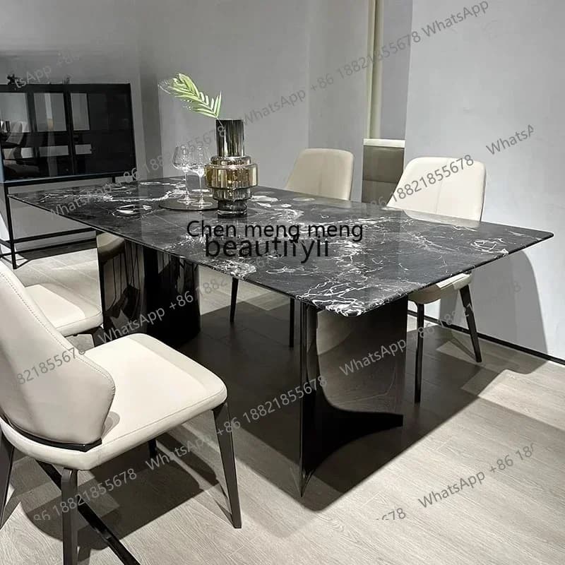 ss7486 Imported natural marble dining table Italian light luxury high-end villa designer luxury stone rectangular dining table