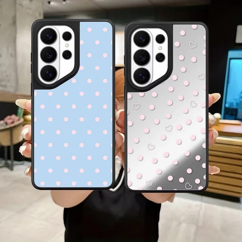 Pink / Blue Loves Dots Mirror Surface Magnetic Phone Cover for Samsung Galaxy S23 S24 S25 S26 Ultra S26+ Plus Case