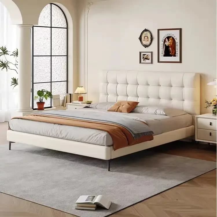 # Hot For Italian Bed Leather Upholstered Modern Simple Nordic Double Beds King Size Queen Size Room Furnitures Bed Frame