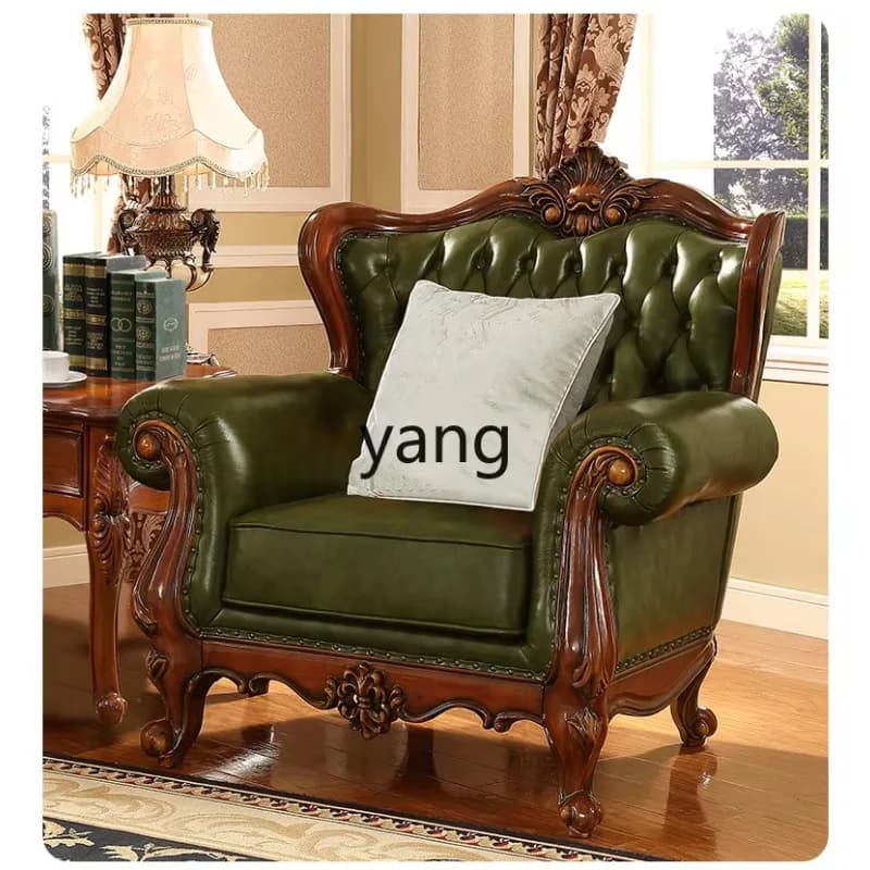 LTT American leather sofa home living room retro first-layer cowhide sofa European solid wood sofa