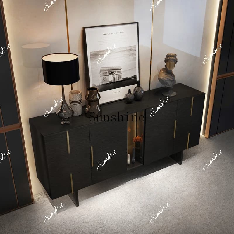 Italian entrance large flat floor living room with sensor light glass locker  FT