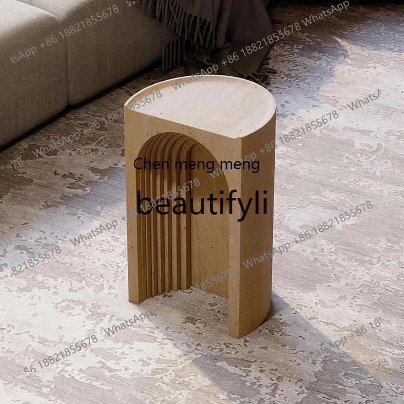 Creative wabi sand travertine sofa side few tea table hall rounded corner few natural stonesH  R