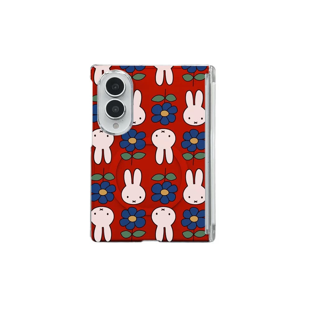 Kawaii Vintage Miffy Rabbit Magnetic Case For Samsung Galaxy ZFold 8 Ultra ZFlip 8 Red Blue Flower Cartoon Cute Shockproof Cover