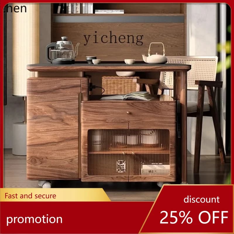 HXL log balcony solid wood tea table modern retractable small tea cart kung fu tea home