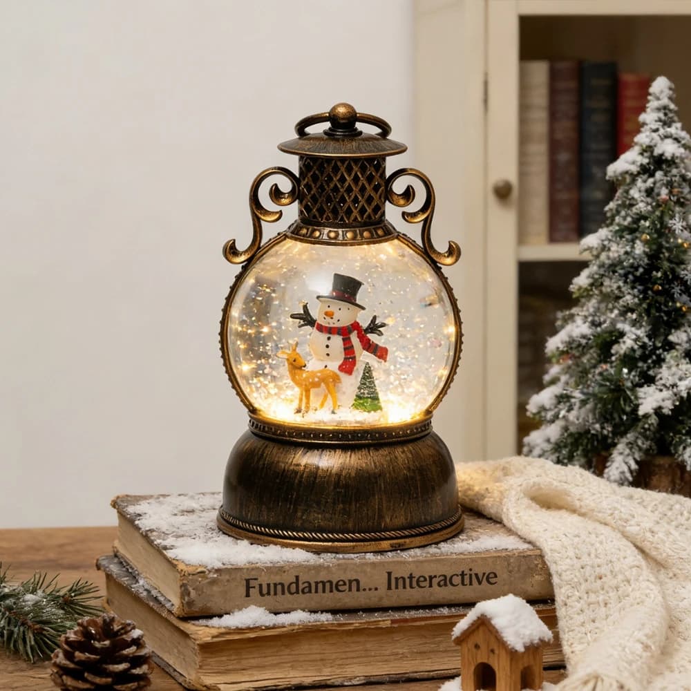 Resin Glass Water-filled Crystal Round Ball Lantern Small Gift Retro Glowing Crystal Ball Musical Box Tabletop Decoration Crafts