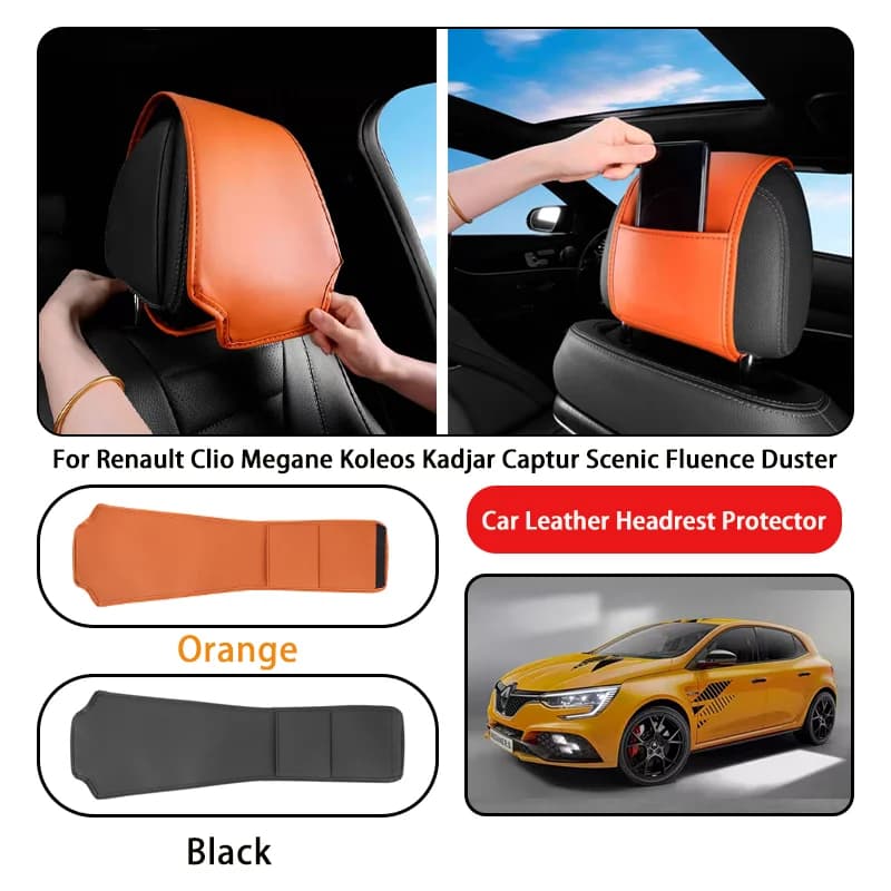 Leather Car Headrest Cover Anti-dirty and Wear-resistant For Renault Clio Megane Koleos Kadjar Captur Scenic Fluence Duster