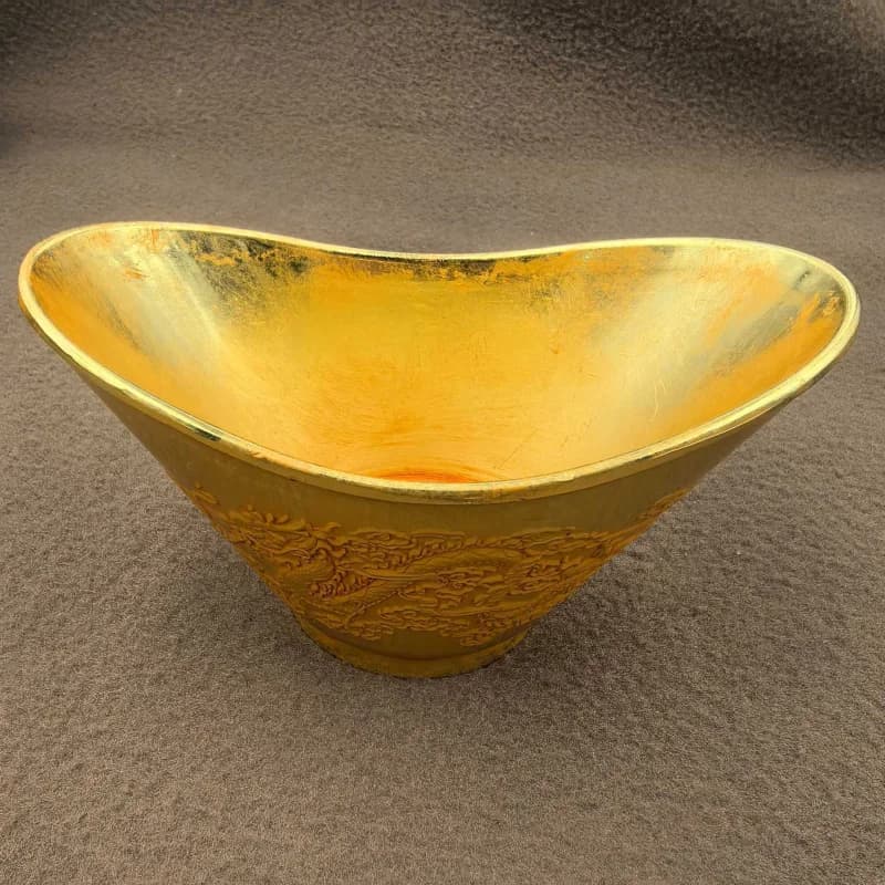 Antique Ming Dynasty Xuande Gilded Yuanbao Cup with Flower Carving for Collectibles and Ornaments