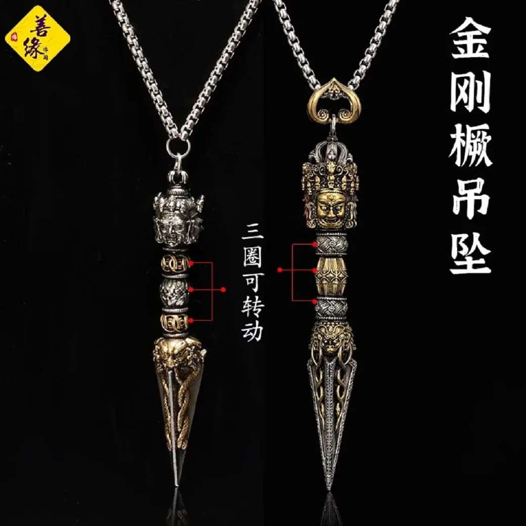 Tibetan style all copper three sided Puma diamond pendant, purple copper demon slaying diamond pestle, fashionable accessory, pe