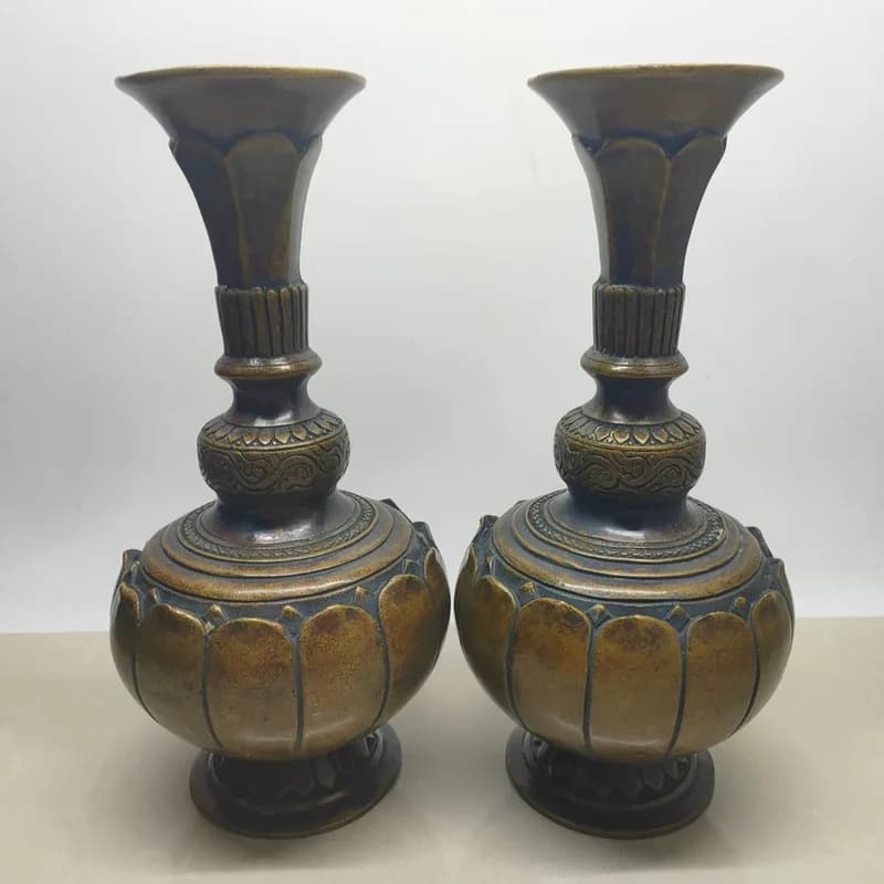 Vase ornaments, a pair of lotus copper vases, home decoration crafts