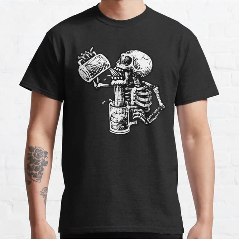 Drunk skull Funny skeleton halloween Gift T Shirt for Wine Lovers Graphic clothes 100% cotton printed All size tops S-6XL