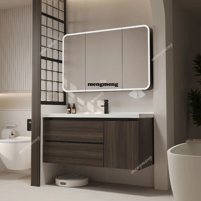 Medieval walnut bathroom cabinet combination ceramic integrated basin face washing table wash basin sink