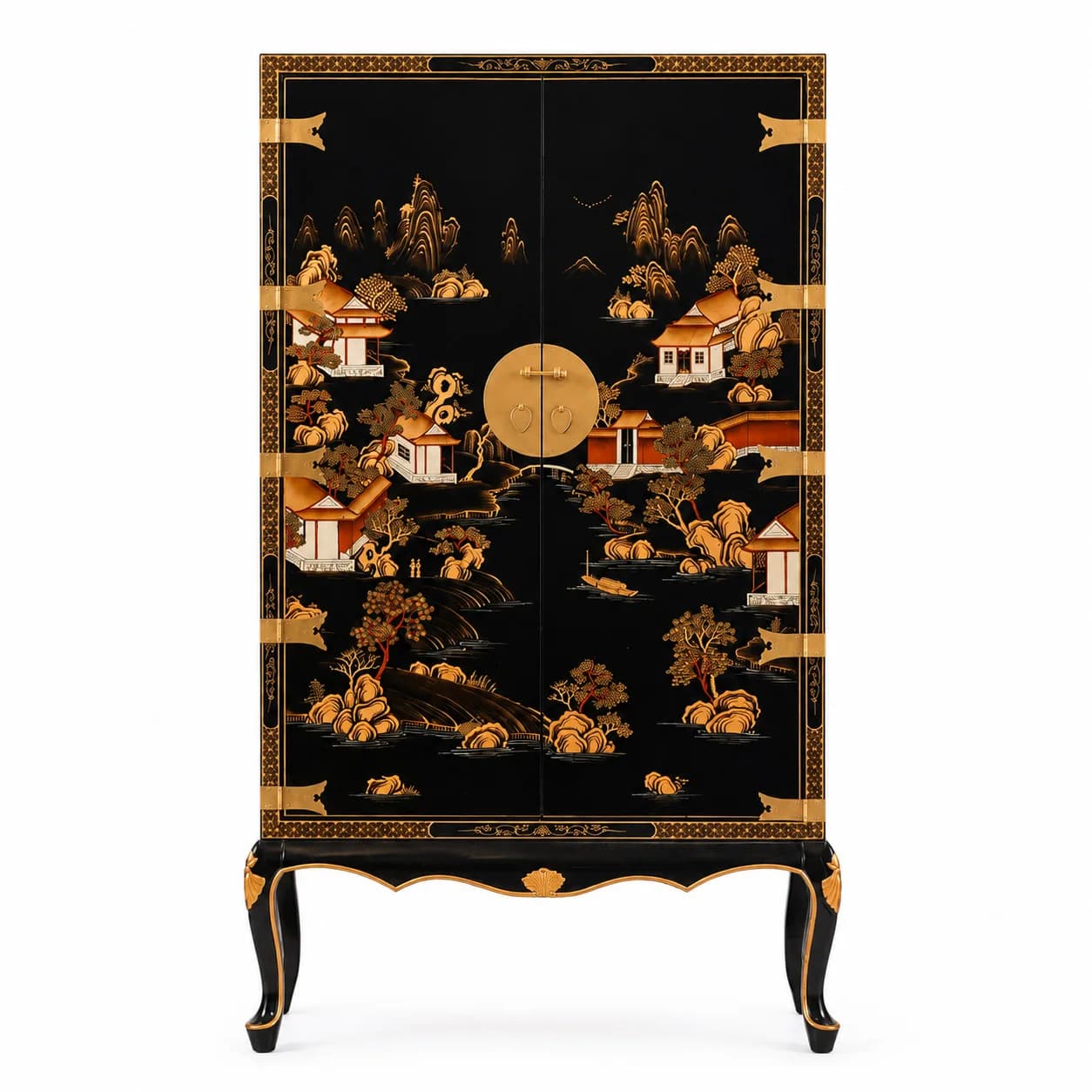 CX new Chinese retro hand-painted gold-painted lacquer, high foot, meal side, storage, decoration, wardrobe