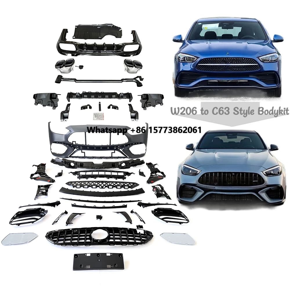 C Class W206 to C63 Body Kit Car Upgrade Kits Front Bumper Grille Side Skirt Rear Lip Exhaust Tip Auto Modification Parts