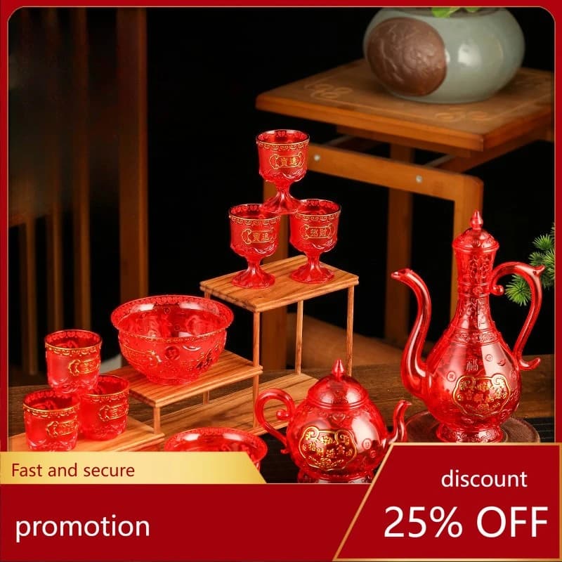 Cz offering plate thickened hot stamping plastic water crystal ingot offering cup offering bowl wine teapot suit complete