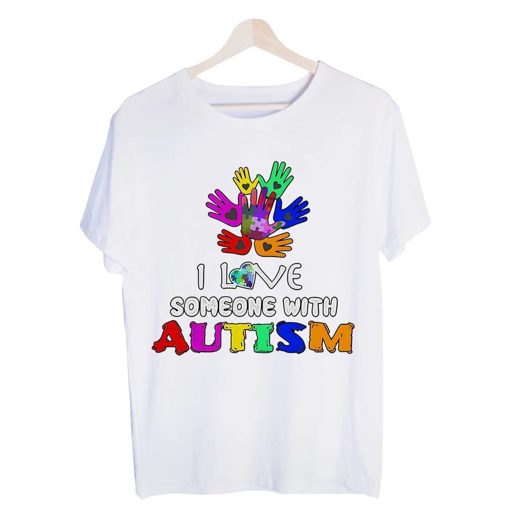 Men's Autism Awareness Hand Print Graphic Tee, Short Sleeve Crew Neck T-Shirt for Casual Daily Wear and Supportive Outfits