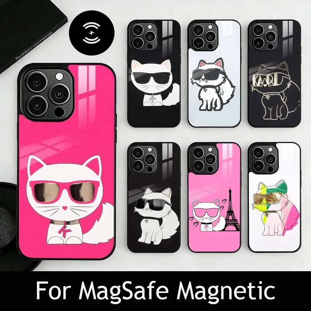 M-Mini C-Cartoon Cute Cat Phone Case For iPhone17,16,15,14,13,12,11 Plus,Pro Magnetic For Magsafe Wireless Charging