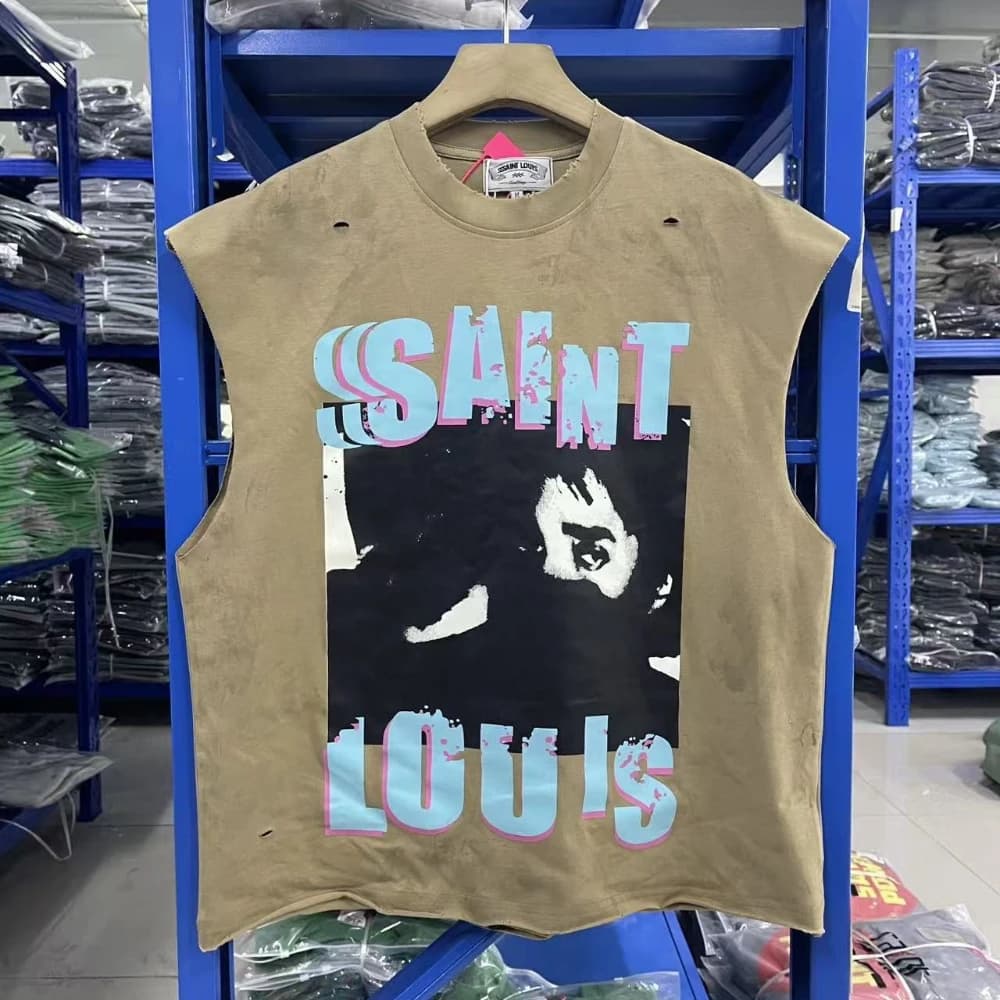 SSSAINT LOUIS 26SS Handcrafted distressed vintage photo print pattern washed-out distressed backless blouse